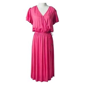 NEW Westbound Woman Women's 3XL Pink Swiss Dot Flutter Sleeve Long Dress